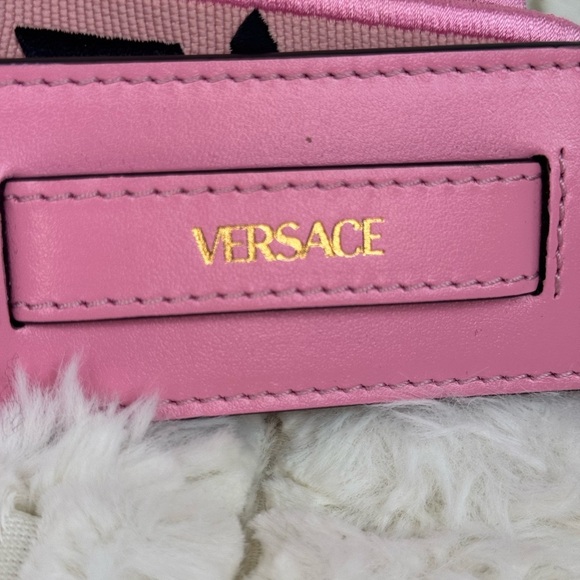 Versace Pink Nylon Leather La Greca Signature Embroidered Medusa Strap - Picture 3 of 13